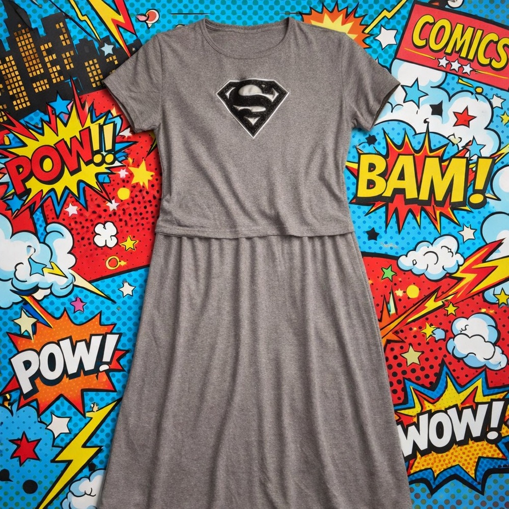 Warner Bros Superman Lounge Set Gray Women XL Graphic Tee & Skirt Matching Set